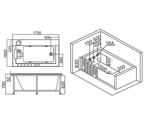 1 Person Luxus Whirlpool Victoria 172x100 Badewanne Marmor (ohne Schürze)