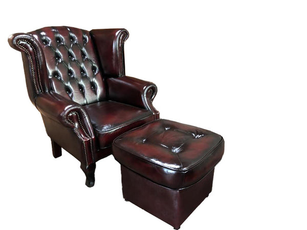 Edler Chesterfield Ohrensessel Birmingham mit Hocker Ledersessel Sonderpreis