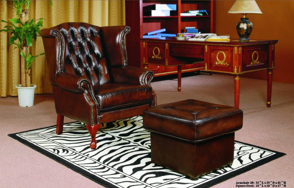 Edler Chesterfield Ohrensessel Birmingham mit Hocker Ledersessel Sonderpreis rot
