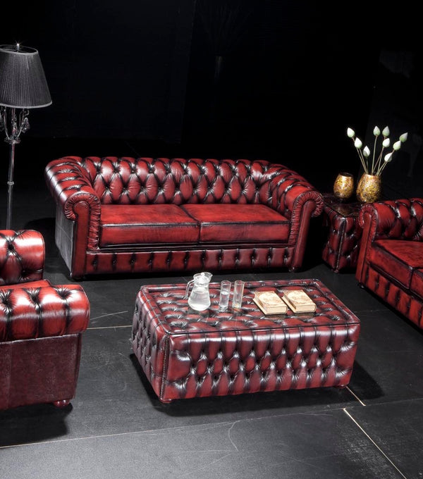 Edles Sofa Chesterfield 3-Sitzer Couch Bolton Ledersofa Salottini Sonderpreis rot