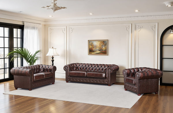 VERKÜRZTE LIEFERZEIT Chesterfield Bolton Leder Sofagarnitur 3/2/1 Polstergarnitur Sonderpreis BRAUN