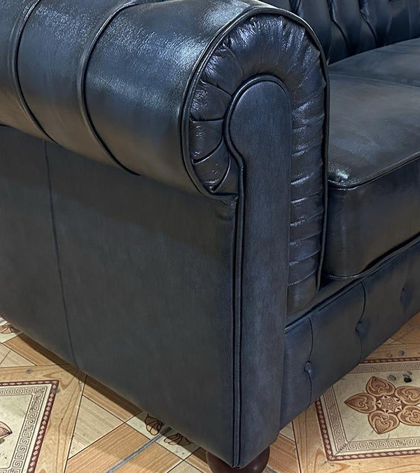 Luxus Chesterfield Ecksofa Aberdeen Leder Eckcouch von Salottini blau