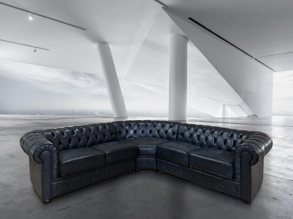 Luxus Chesterfield Ecksofa Aberdeen Leder Eckcouch von Salottini blau