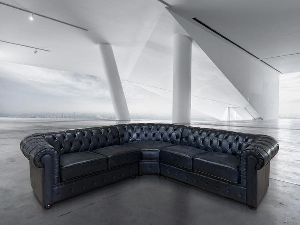 Luxus Chesterfield Ecksofa Aberdeen Leder Eckcouch von Salottini blau