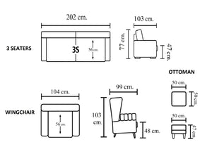 Luxus Chesterfield Kent Deluxe Sofagarnitur 3/1/Hocker Ledergarnitur Salottini