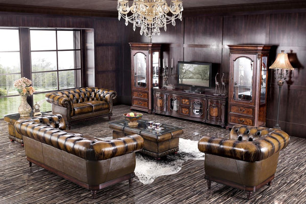 Edle Chesterfield London Sofagarnitur (3/2/1 oder 3/1/1) Ledergarnitur Sonderpreis