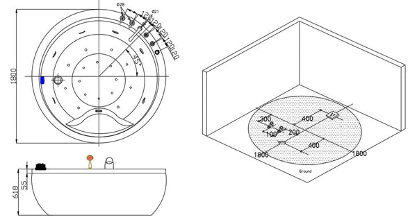 XL 2 Personen Whirlpool Nowra 180x180 Badewanne Whirlwanne freistehend