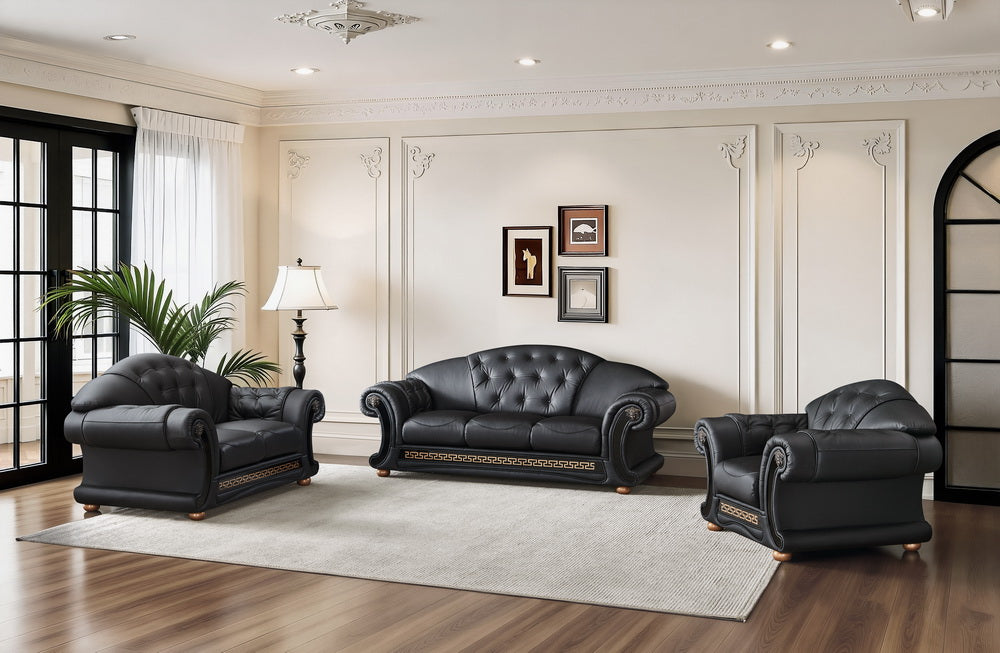 Luxus XL Chesterfield Leder Oriental Sofagarnitur 3/2/1 Polstergarnitur SCHWARZ SONDERPREIS
