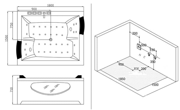 SOFORT LIEFERBAR XL Whirlpool 180x150 Dubbo 2 Badewanne für 2 Personen Holzrahmen