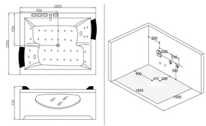 XL Whirlpool 180x150 Dubbo Badewanne für 2 Personen Holzrahmen Sonderpreis