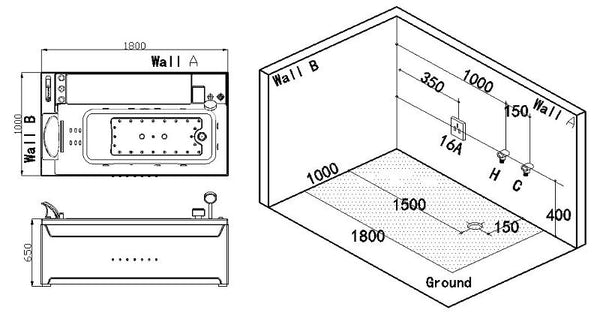 SOFORT LIEFERBAR 1 Person Whirlpool 180x100 Ohio Badewanne Whirlwanne Sonderpreis