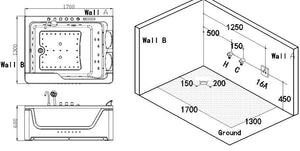 Luxus 2 Personen Whirlpool Alabama 170x130 Badewanne (schwarz) SONDERPREIS