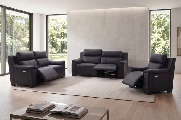 Elektro Recliner Sofagarnitur Capri (3/2/1 oder 3/1/1) Leder Salottini MIT Motoren Schwarz