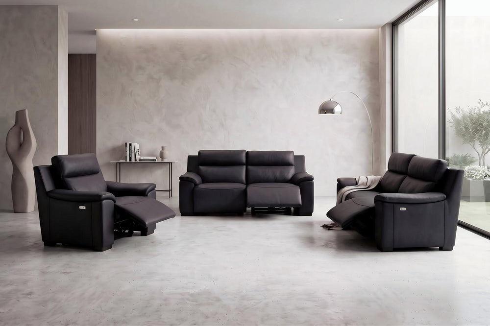 Elektro Recliner Sofagarnitur Capri (3/2/1 oder 3/1/1) Leder Salottini MIT Motoren Schwarz
