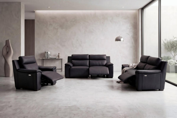 Elektro Recliner Sofagarnitur Capri (3/2/1 oder 3/1/1) Leder Salottini MIT Motoren Schwarz