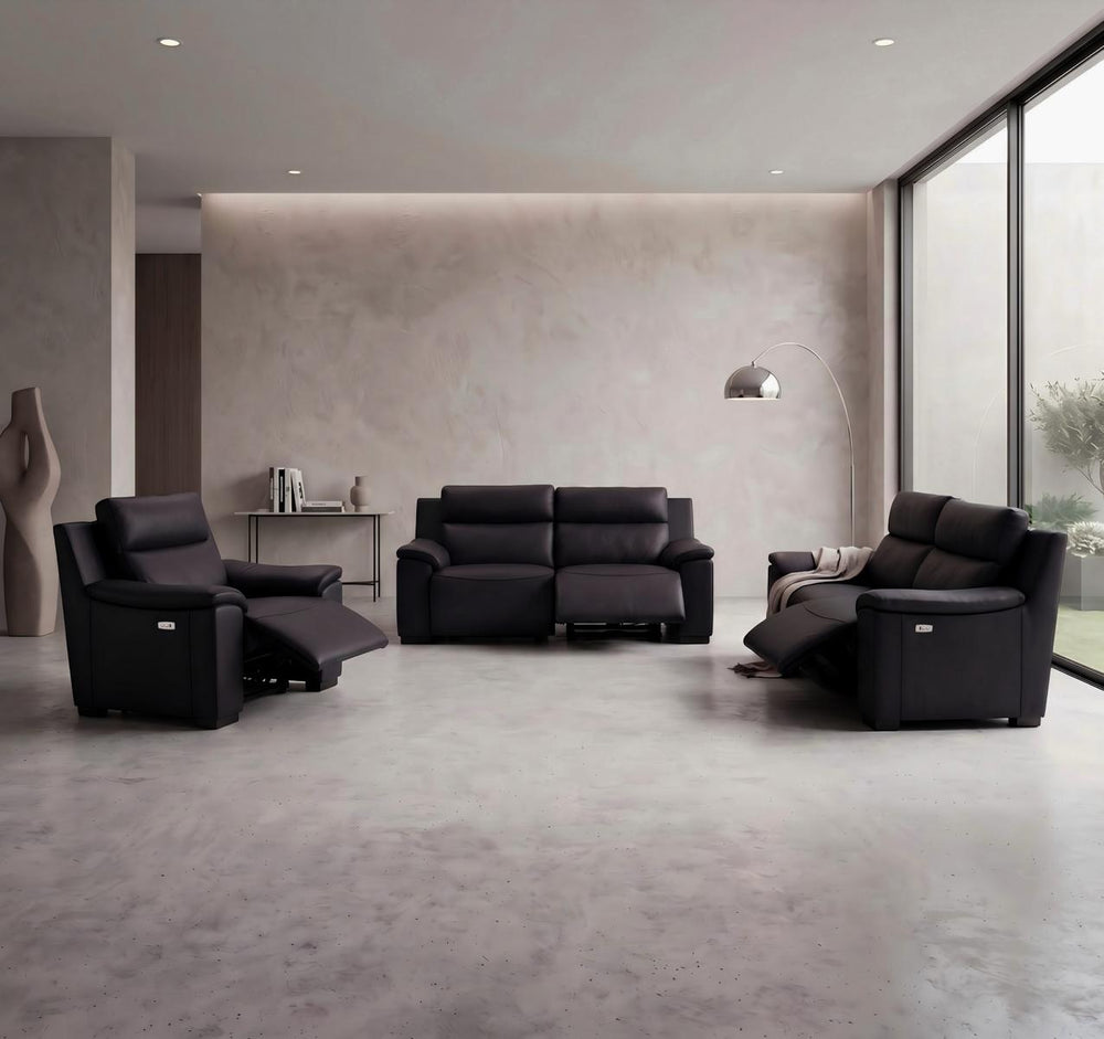 Elektro Recliner Sofagarnitur Capri (3/2/1 oder 3/1/1) Leder Salottini MIT Motoren Schwarz