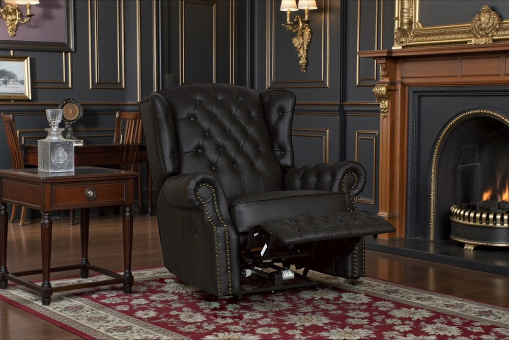 Chesterfield Ohrensessel Stunning Deluxe Recliner Ledersessel Relaxsessel mit Motor Salottini schwarz