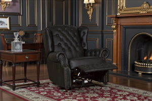 Chesterfield Ohrensessel Stunning Deluxe Recliner Ledersessel Relaxsessel mit Motor Salottini schwarz