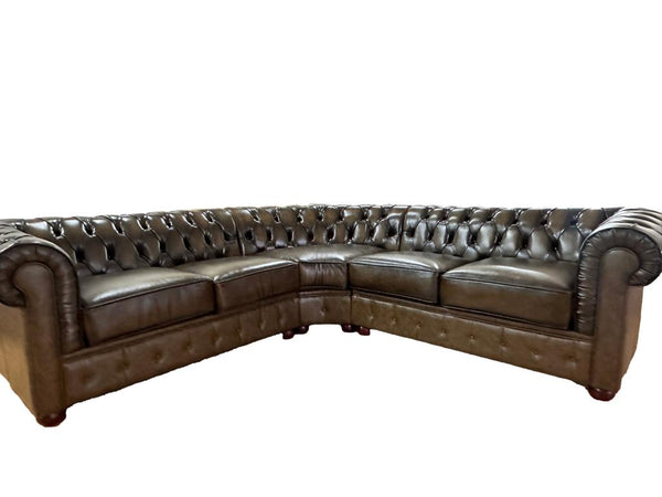 Edles Chesterfield Ecksofa Aberdeen Braun Ledersofa Wohnlandschaft