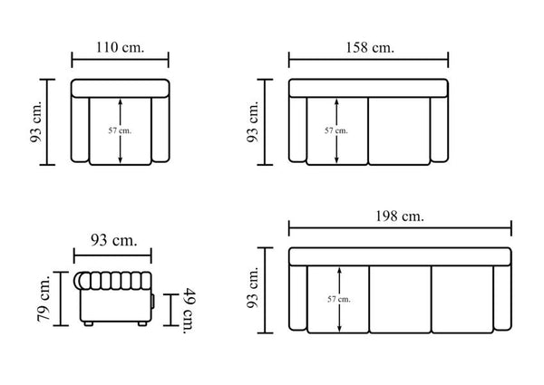 SOFORT LIEFERBAR Chesterfield Avon Vollleder Deluxe Sofagarnitur 3/2/1 Ledergarnitur