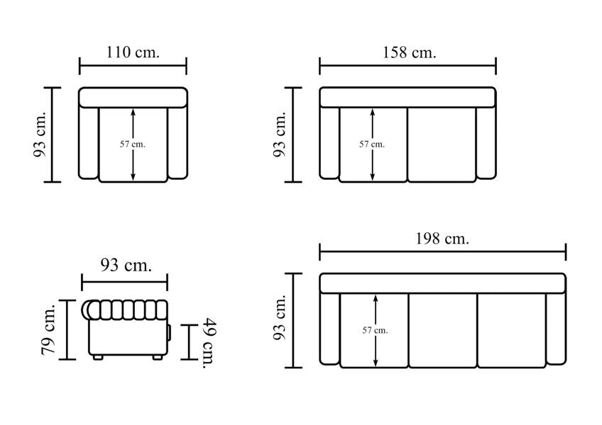 Elite Chesterfield Avon Deluxe Sofagarnitur (3/2/1 oder 3/1/1) Ledergarnitur Salottini braun