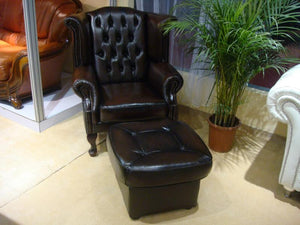 Edler Chesterfield Ohrensessel Birmingham mit Hocker Ledersessel Sonderpreis