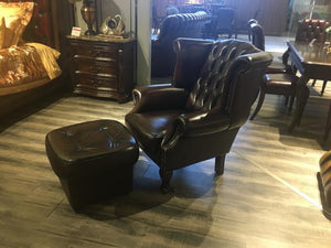 Edler Chesterfield Ohrensessel Birmingham mit Hocker Ledersessel Sonderpreis