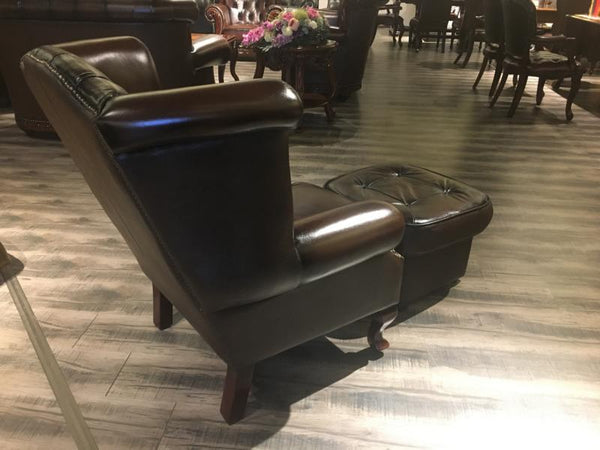 Edler Chesterfield Ohrensessel Birmingham mit Hocker Ledersessel Sonderpreis