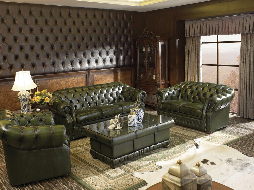 SOFORT LIEFERBAR Chesterfield Cardiff Leder Sofagarnitur 3/2/1 Sonderpreis Grün