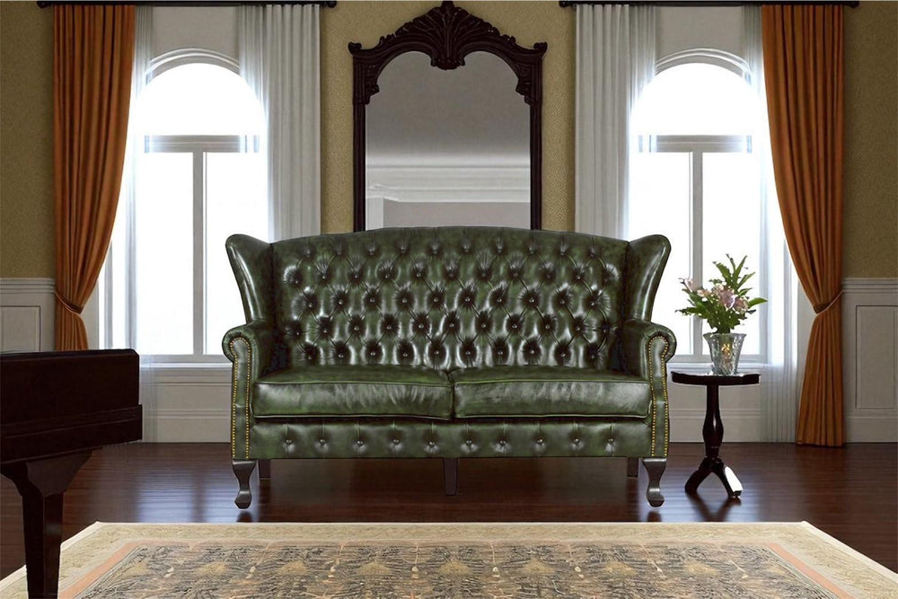 Luxus Sofa Chesterfield 2-Sitzer Couch Leeds Deluxe Ledersofa Salottini grün
