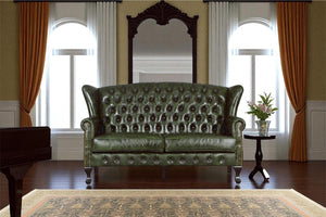 Luxus Sofa Chesterfield 2-Sitzer Couch Leeds Deluxe Ledersofa Salottini grün