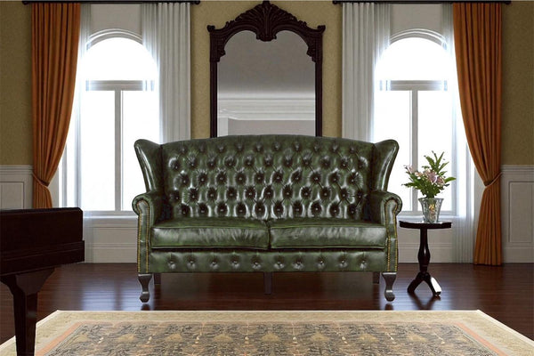 Luxus Sofa Chesterfield 2-Sitzer Couch Leeds Deluxe Ledersofa Salottini grün