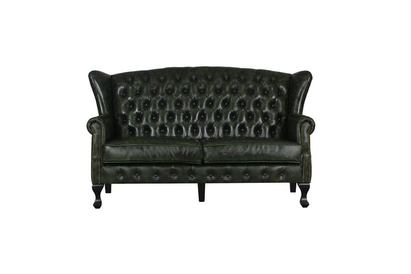 Luxus Sofa Chesterfield 2-Sitzer Couch Leeds Deluxe Ledersofa Salottini grün