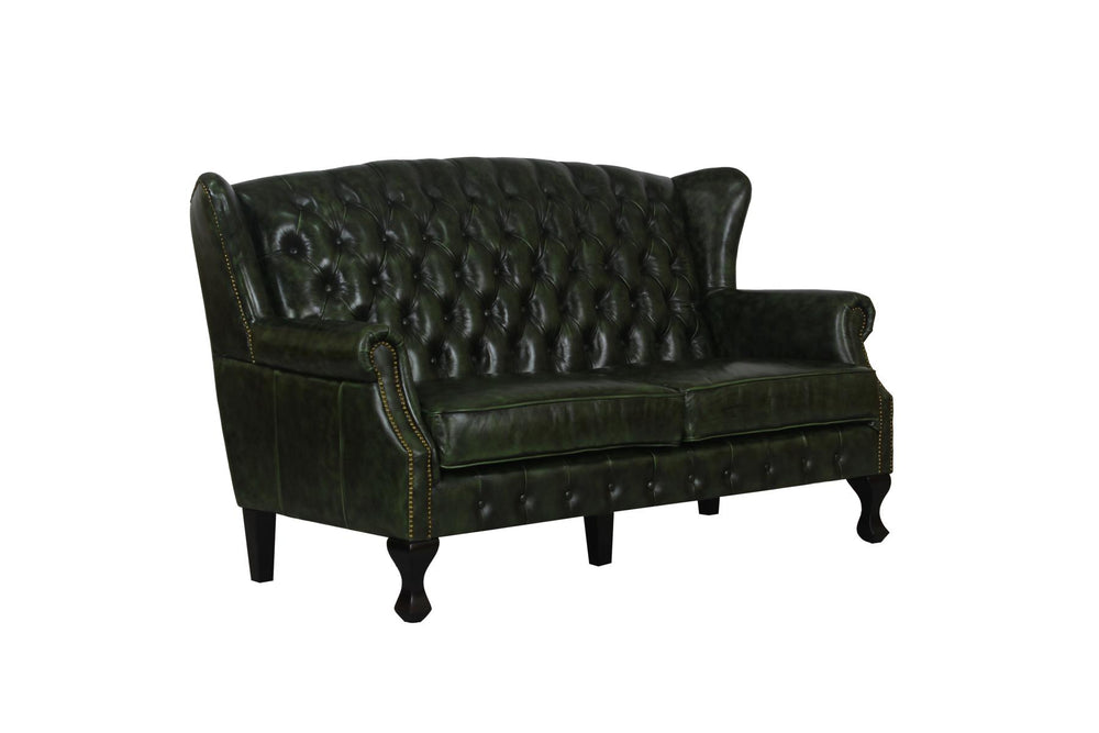 Luxus Sofa Chesterfield 2-Sitzer Couch Leeds Deluxe Ledersofa Salottini grün