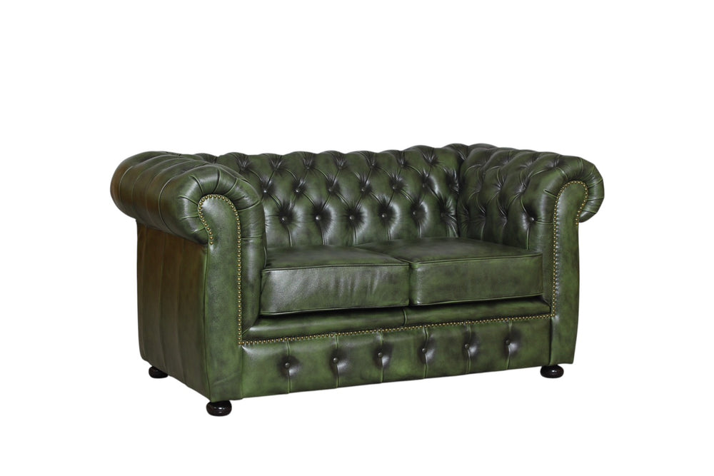 Edles Luxus Sofa Chesterfield 2-Sitzer Couch Avon Deluxe Ledersofa Salottini grün