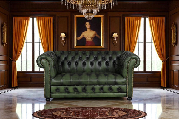Sofa Chesterfield 2-Sitzer Couch Clyde Deluxe Ledersofa Salottini grün