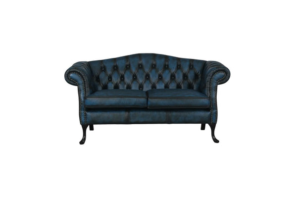 Edles Sofa Chesterfield 2-Sitzer Couch New Piccadilly Deluxe Ledersofa Salottini blau
