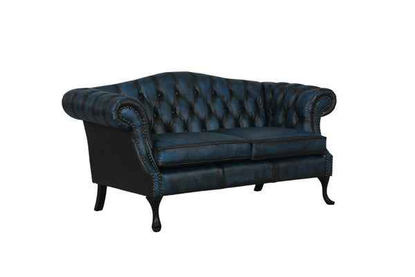 Edles Sofa Chesterfield 2-Sitzer Couch New Piccadilly Deluxe Ledersofa Salottini blau