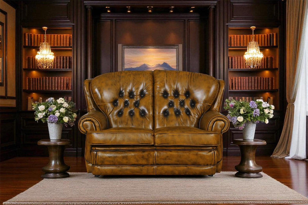 XL Luxus Sofa Chesterfield 2-Sitzer Couch Sting Deluxe Ledersofa Salottini Braun