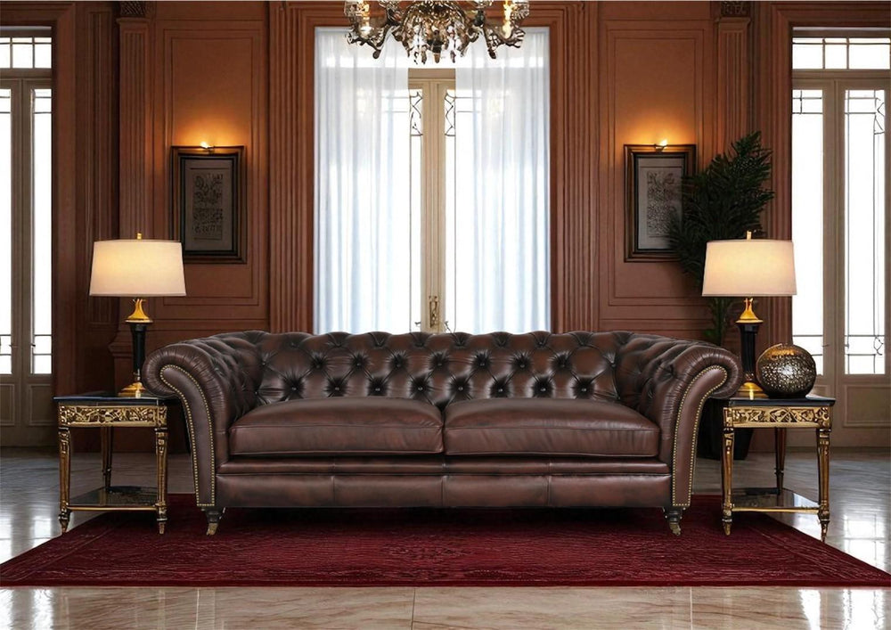 Luxus XL Sofa Chesterfield 2-Sitzer Couch Themse Deluxe Ledersofa Salottini Braun