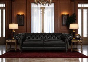 Luxus XL Sofa Chesterfield 2-Sitzer Couch Themse Deluxe Ledersofa Salottini Schwarz