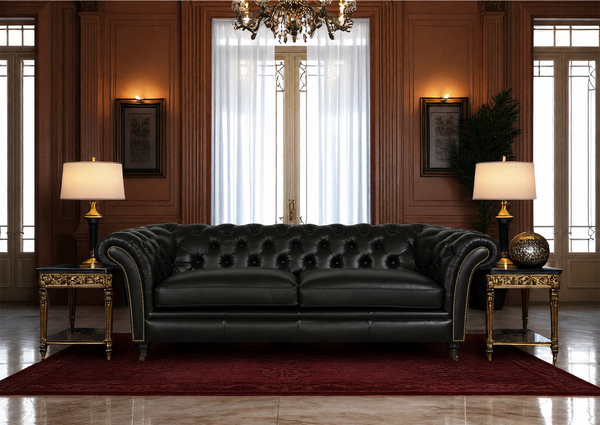 Luxus XL Sofa Chesterfield 2-Sitzer Couch Themse Deluxe Ledersofa Salottini Schwarz
