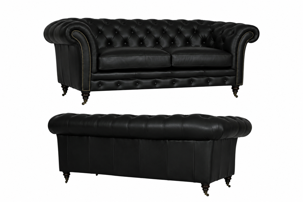 Luxus XL Sofa Chesterfield 2-Sitzer Couch Themse Deluxe Ledersofa Salottini Schwarz