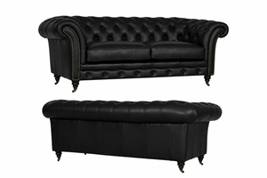 Luxus XL Sofa Chesterfield 2-Sitzer Couch Themse Deluxe Ledersofa Salottini Schwarz