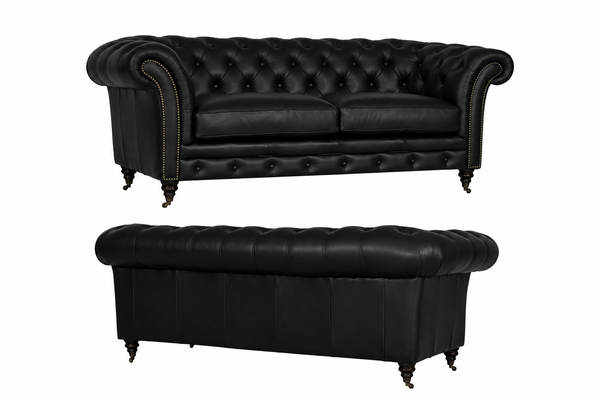 Luxus XL Sofa Chesterfield 2-Sitzer Couch Themse Deluxe Ledersofa Salottini Schwarz