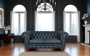 Premium Sofa Chesterfield 2-Sitzer Couch Waterloo Deluxe Ledersofa Salottini blau