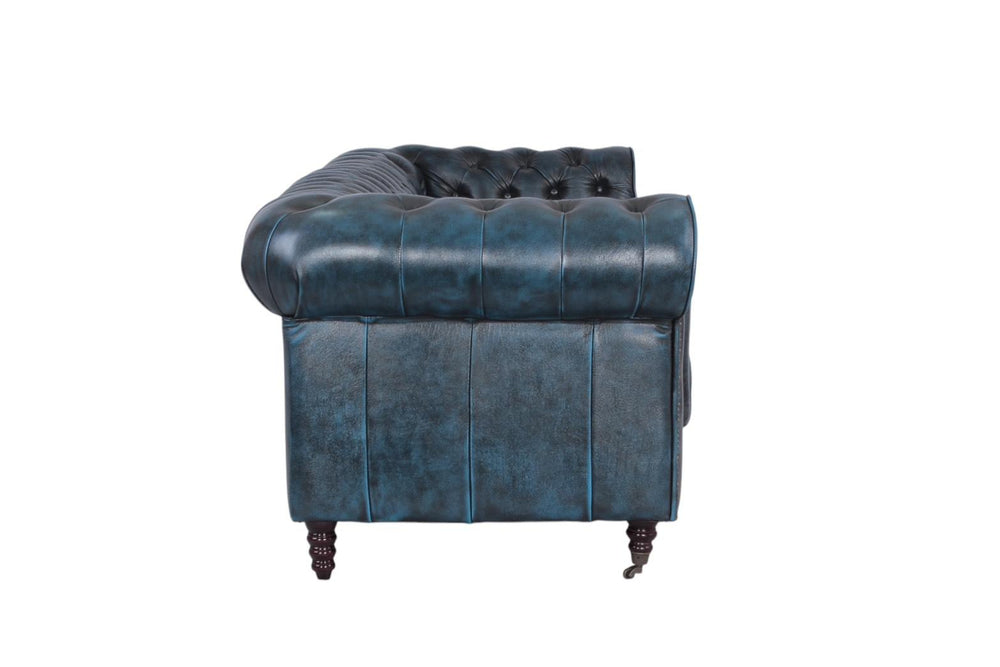 Premium Sofa Chesterfield 2-Sitzer Couch Waterloo Deluxe Ledersofa Salottini blau