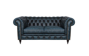 Premium Sofa Chesterfield 2-Sitzer Couch Waterloo Deluxe Ledersofa Salottini blau