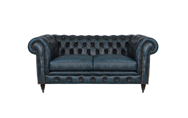 Premium Sofa Chesterfield 2-Sitzer Couch Waterloo Deluxe Ledersofa Salottini blau