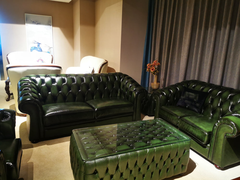 Luxus Chesterfield XL Ledertisch Bolton Tisch Couchtisch Sonderpreis GRÜN